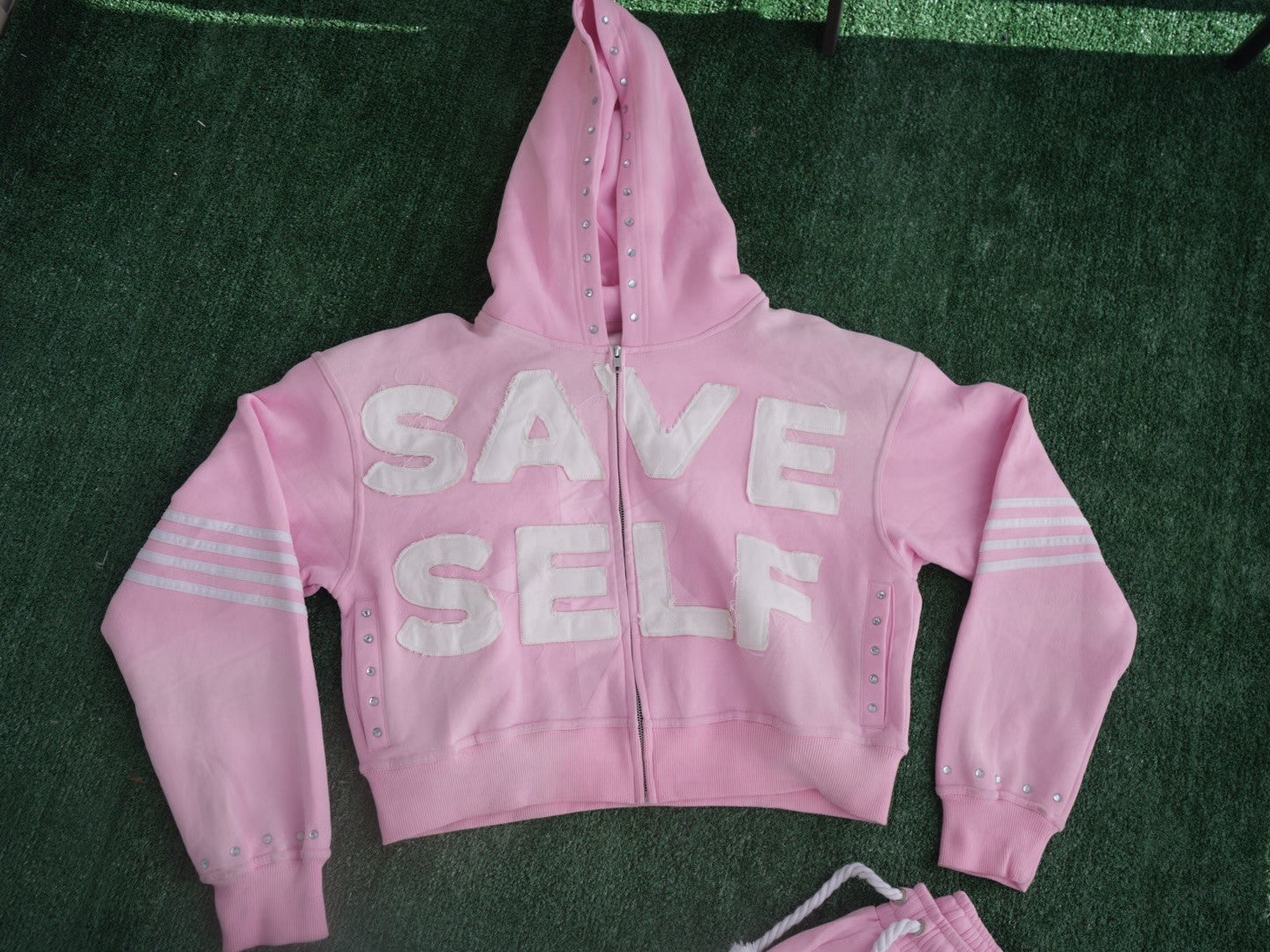 (Pre-order) Save Self Cropped Hoodie Set Pink